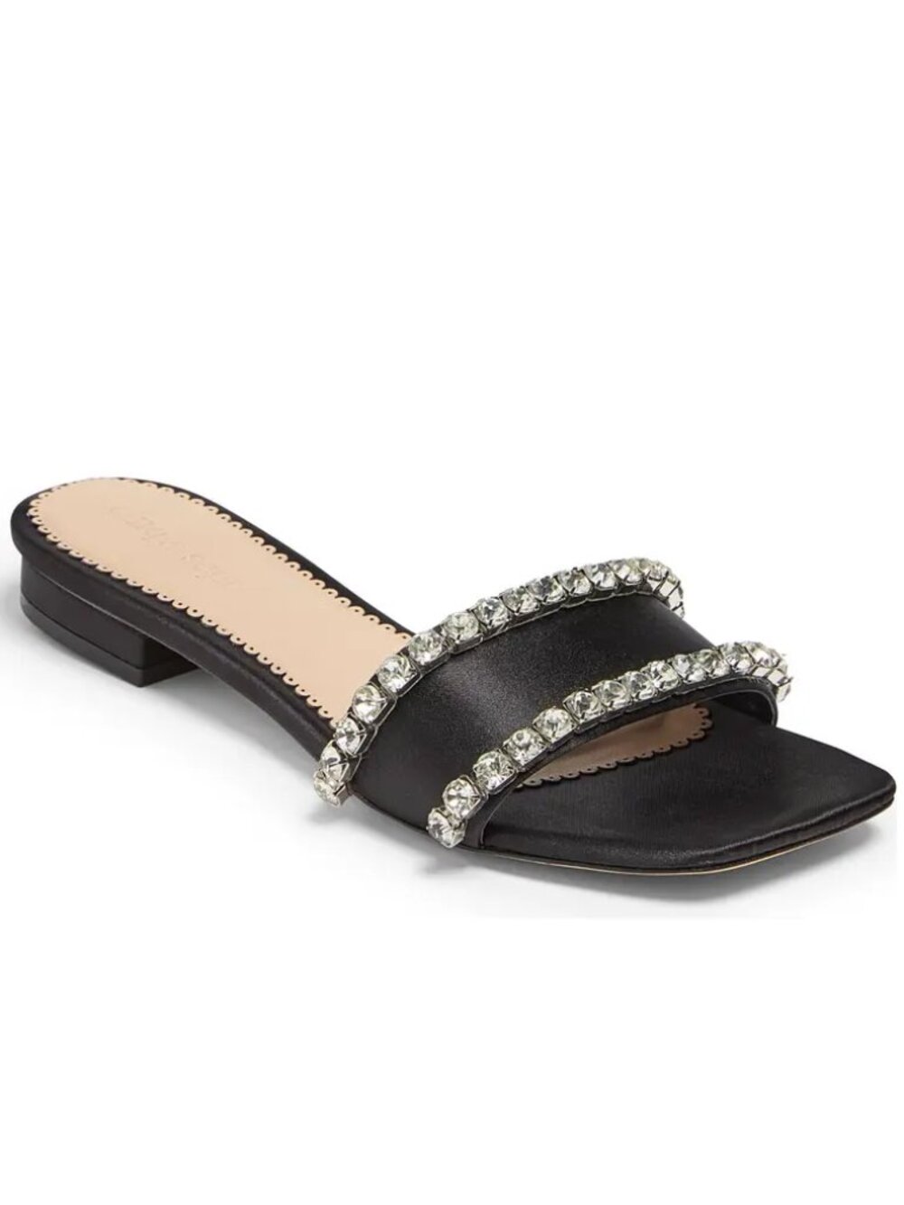 Cinq à Sept 'Catherine' Crystal-Embellished Satin Slide Sandal, Black/Clear